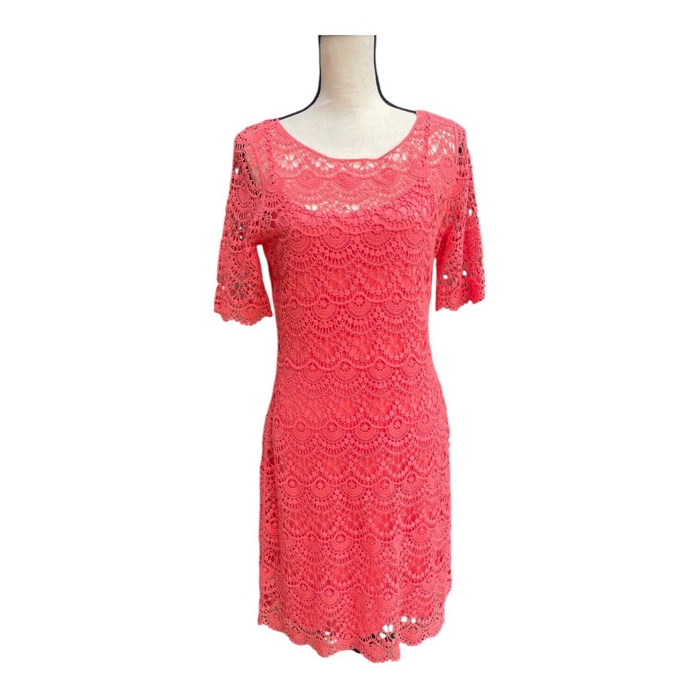 Lauren‎ Ralph Lauren Crochet Sheath Dress Women's Size Medium Pink Salmon